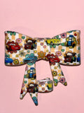 Cars Flower Faces & Yellow Checkerboard - Bow