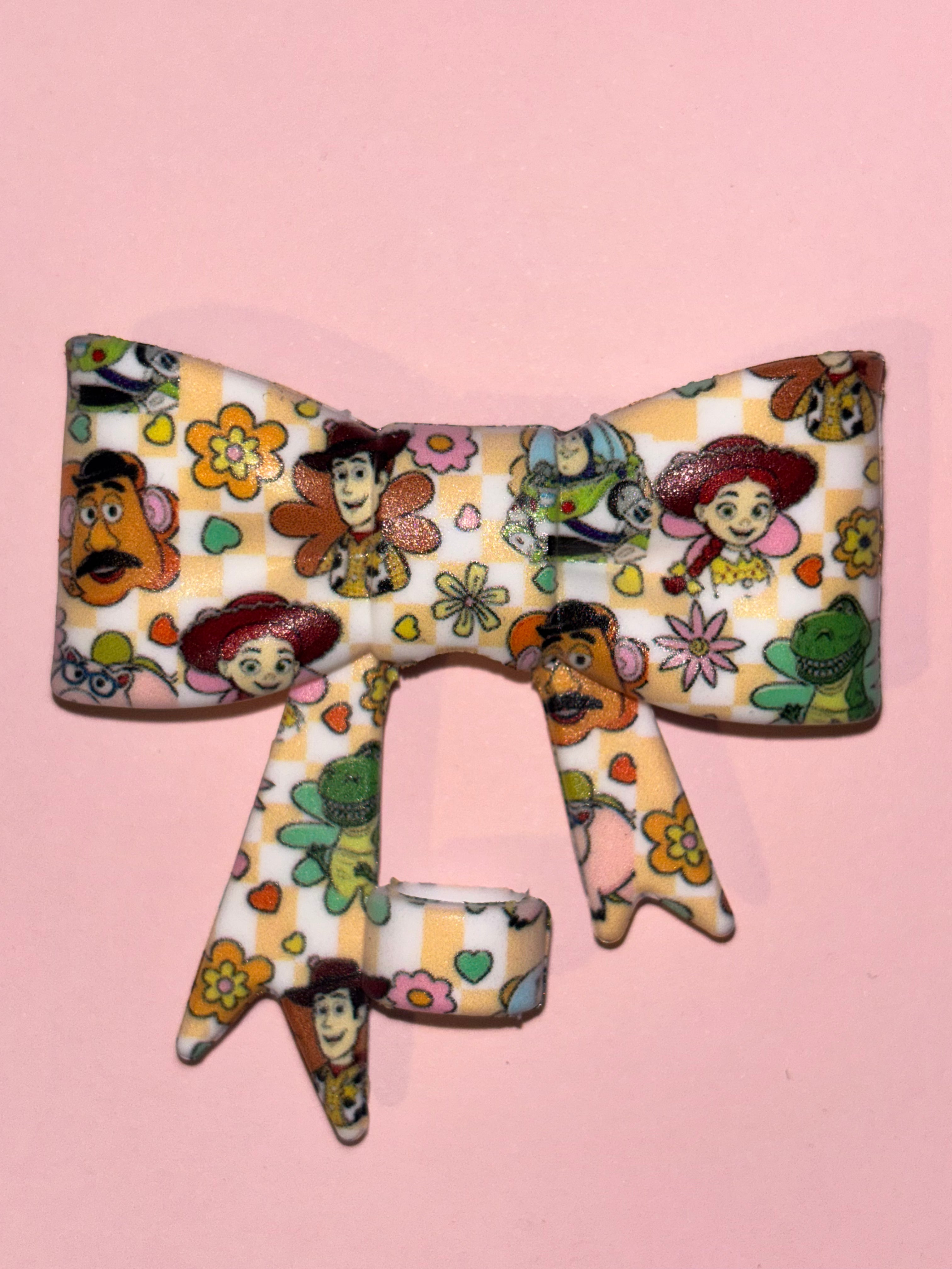 Toy Story Flower Faces & Yellow Checkerboard - Bow