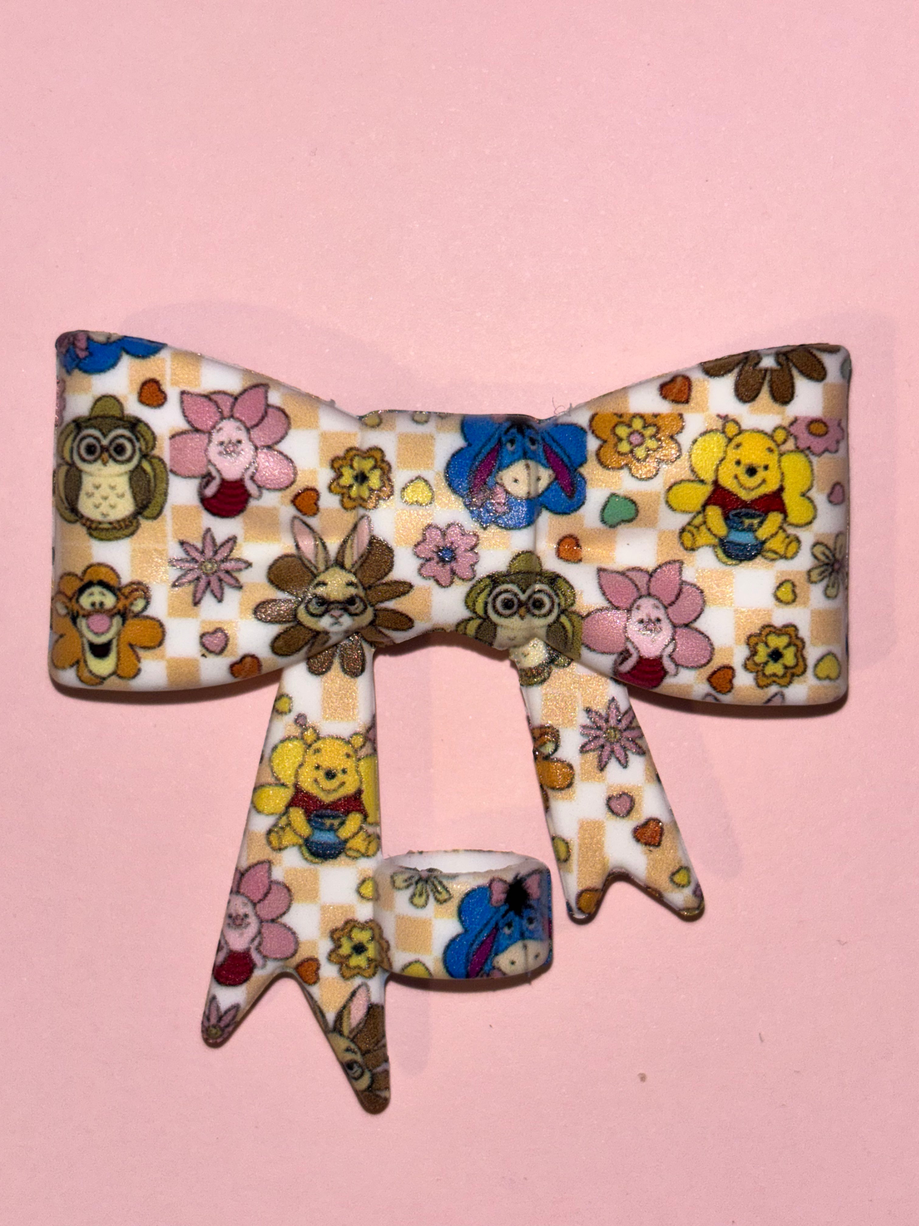 Winnie & Friends Flower Faces Yellow Checkerboard - Bow