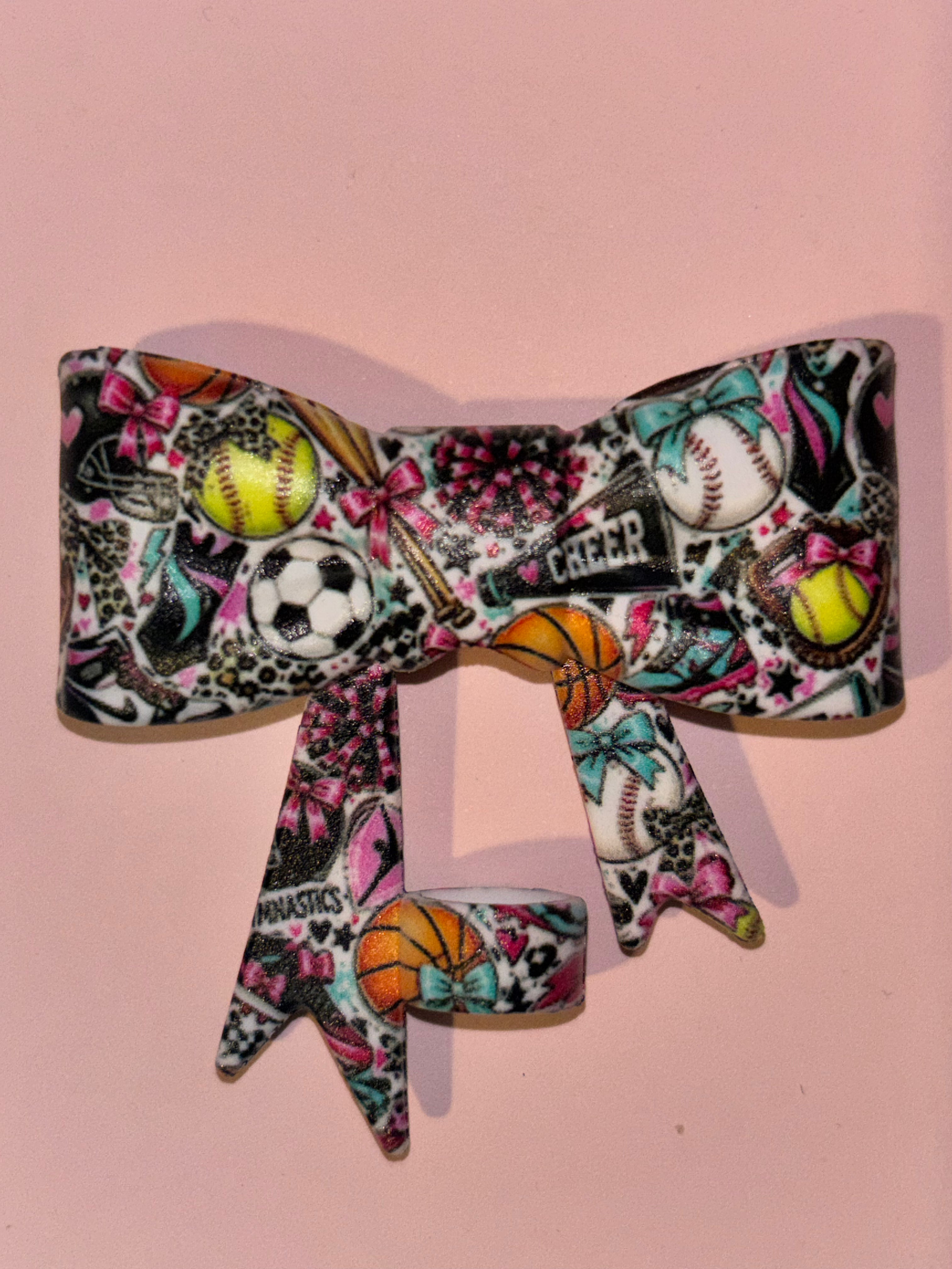 Sports & Cheer Pink Teal Leopard Coquette - Bow