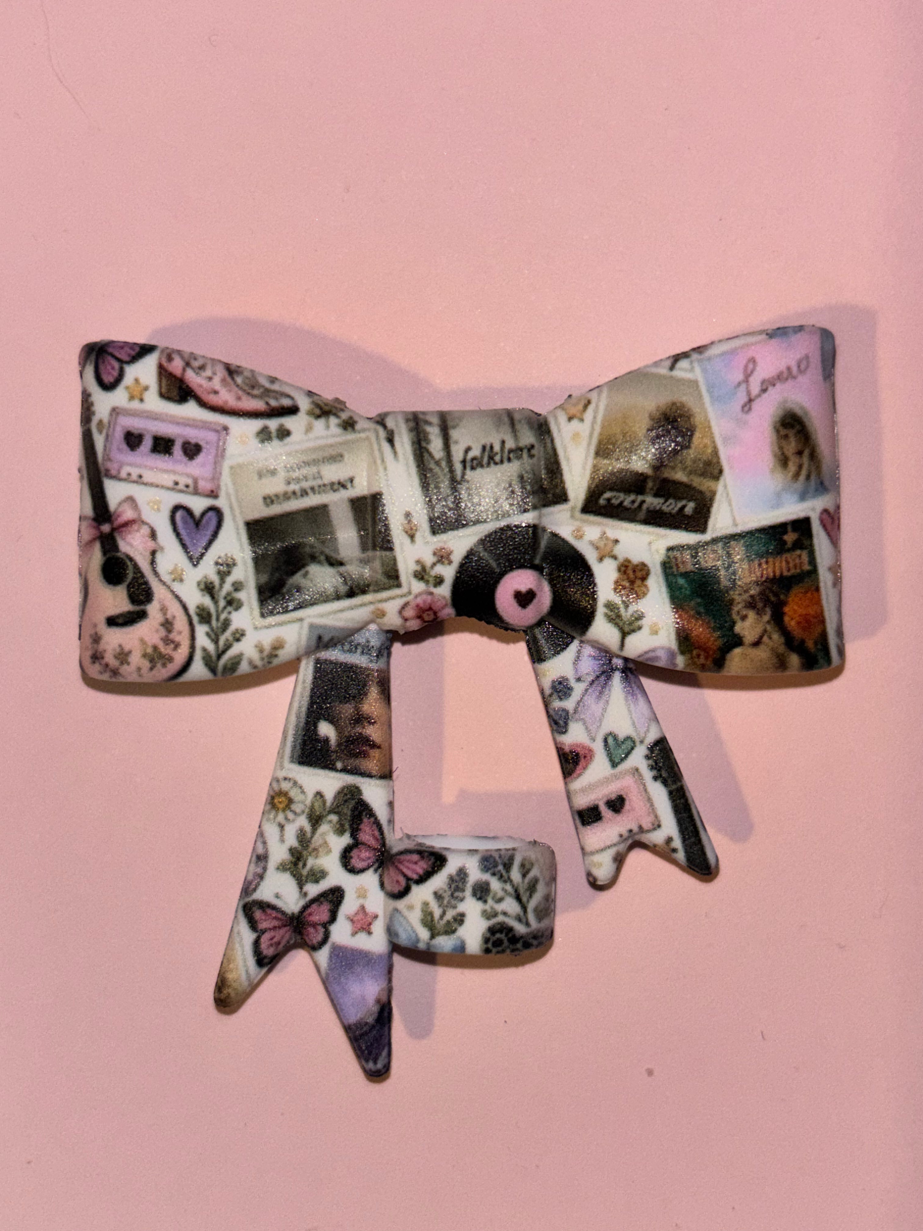 Taylor Swift Vinyl & Pink Guitar Botanical Collage - Bow