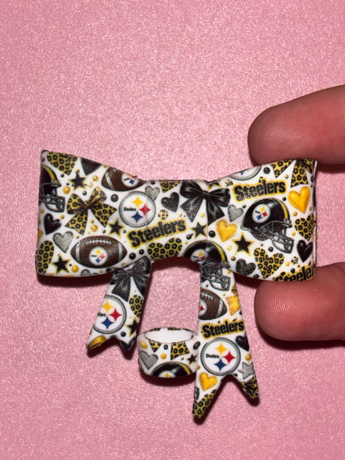 Pittsburgh Steelers Black Bow & Leopard Hearts - Bow